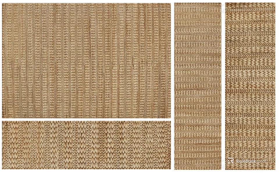 Natural Jute Square Rug With Woven Striped Design And Earthy Tone For Living Space 3d model 