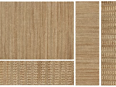 Natural Jute Square Rug With Woven Striped Design And Earthy Tone For Living Space 3d model
