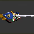 Decorative Sword With Gold Medals And Colored Ribbons On Dark Background