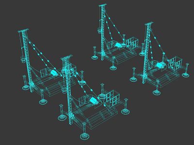 3D Rendered Industrial Equipment With Metal Frames Crane Arms And Support Structures 3d model