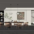 Modern Elegant Dining Room With Dining Table Pendant Lights Decorative Painting Chairs And Rug