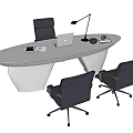 Modern White Office Desk With Laptop Desk Lamp And Two Black Chairs