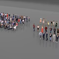 Many People Standing and Sitting Together in a Gray Space with Various Postures