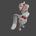 Animated Game Character White Fur Pink Ears Red Bow Heart Pattern Dress Belt And Sandals