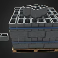 Stacked Concrete Blocks Secured With Blue Straps On Wooden Pallets Including Single Block 3d model