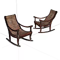 Two Classic Wooden Rocking Chairs With Wicker Seats And Curved Legs