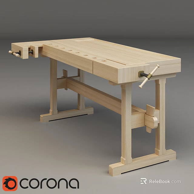 Wooden Outdoor Table Woodworking Workbench with Sturdy Clamps and Cross Leg Structure 3d model 