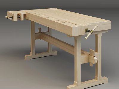Wooden Outdoor Table Woodworking Workbench with Sturdy Clamps and Cross Leg Structure 3d model