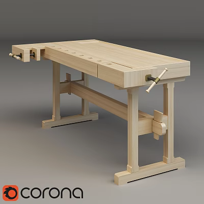 Wooden Outdoor Table Woodworking Workbench with Sturdy Clamps and Cross Leg Structure 3d model