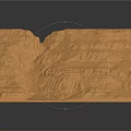 Detailed Earth Toned Topographic Model With Layered Mountain Gorges And Smooth Black Base