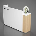 Modern XPENG Reception Desk With White Surface Wooden Side And Flower Arrangement
