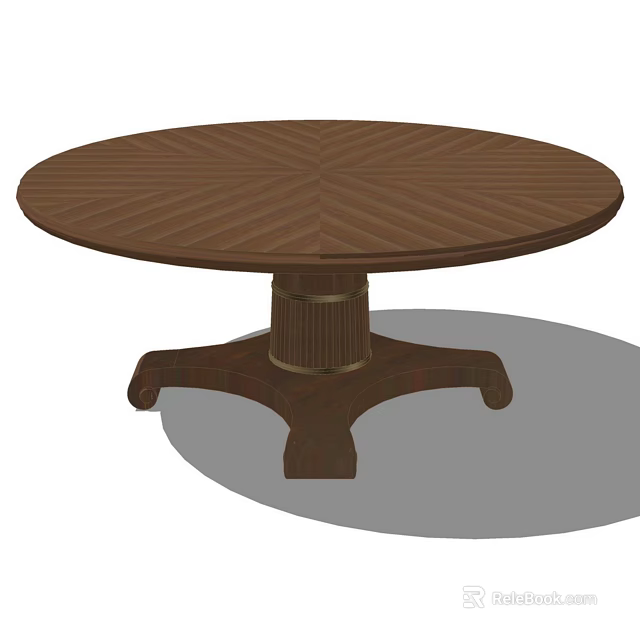 Stylish Round Brown Dining Table With Herringbone Pattern Top And Pedestal Base 3d model 