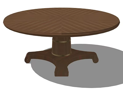 Stylish Round Brown Dining Table With Herringbone Pattern Top And Pedestal Base 3d model
