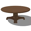 Stylish Round Brown Dining Table With Herringbone Pattern Top And Pedestal Base 3d model