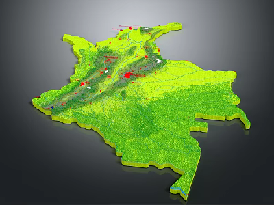 3D Topographic Map Display With Green Terrain Area And Red Marker Points 3d model