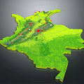 3D Topographic Map Display With Green Terrain Area And Red Marker Points