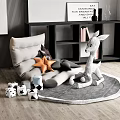 Soft Bean Bag Chair With Star Pillows Giraffe Plush And Geometric Blocks On Gray Rug