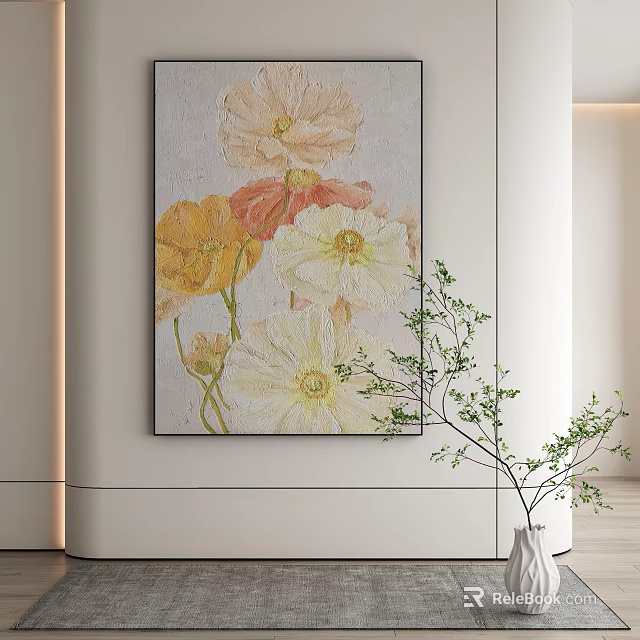 Floral Painting With Colorful Flowers And Green Plant In Modern Interior 3d model 