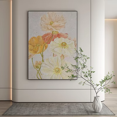 Floral Painting With Colorful Flowers And Green Plant In Modern Interior 3d model