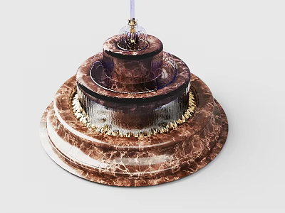 Garden Ornament Multi Tiered Fountain With Marble Texture And Gold Accents 3d model