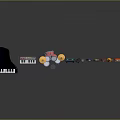 Colorful Musical Instruments Equipment Featuring Piano Drum Set Microphone Guitars And Violins