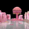 Pink Themed Photo Check In Spot With Cherry Blossom Tree And Pink Cottages