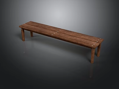 Rustic Solid Wood Bench With Brown Surface And Metal Rivets Details 3d model
