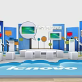 Lenovo Exhibition Booth With Blue Backdrops Display Screens White Seats And Podiums