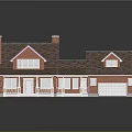 Two Story Red Exterior Single Family House With Brown Roof Porch And Two Car Garage