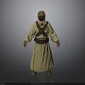 3D Model Character Wearing Long Robe With Hood Straps And Belt
