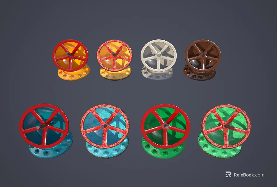 Colorful Industrial Valve Equipment With Multiple Colored Discs And Bases 3d model 