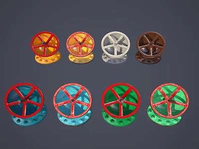 Colorful Industrial Valve Equipment With Multiple Colored Discs And Bases 3d model