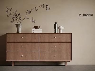 Modern Wooden Console Side Cabinet With Drawers Vase Books And Decorative Items 3d model