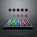 Colorful Poker Chips Set with Denomination Values in Storage Tray Organizer