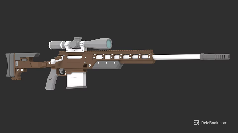 Sniper Rifle With Scope Brown And White Design Long Barrel Tactical Build 3d model 
