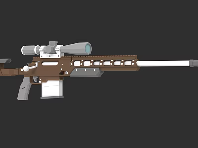 Sniper Rifle With Scope Brown And White Design Long Barrel Tactical Build 3d model