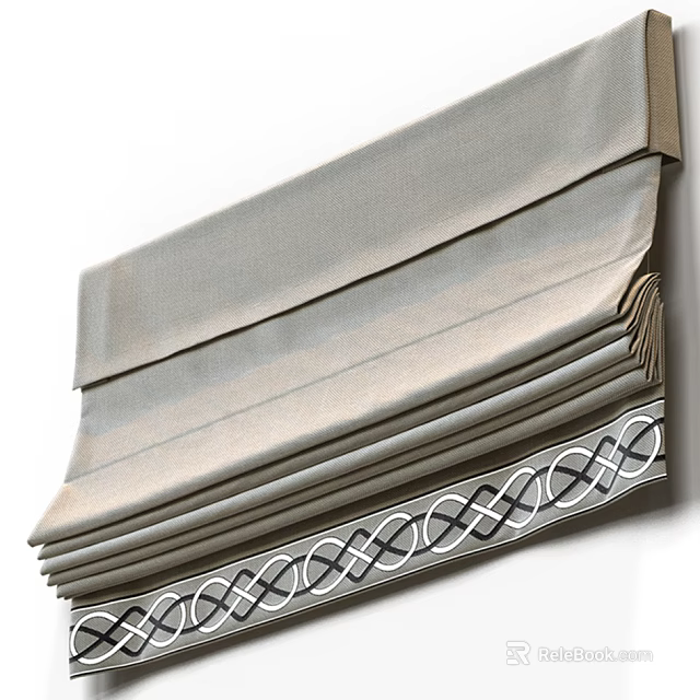 Elegant Gray Roman Blinds Featuring Soft Fabric Texture And Decorative Bottom Pattern 3d model