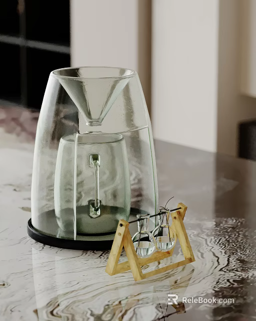 Glass Funnel And Cup Decorative Ornament Set With Wooden Stand For Home Table 3d model 