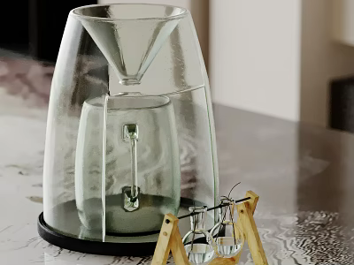 Glass Funnel And Cup Decorative Ornament Set With Wooden Stand For Home Table 3d model