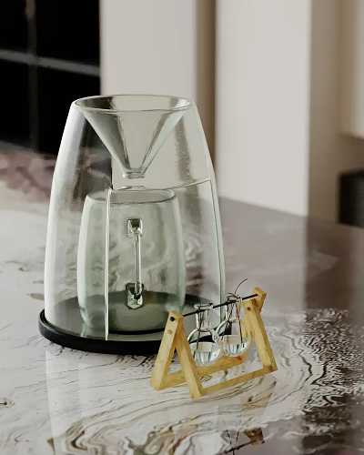 Glass Funnel And Cup Decorative Ornament Set With Wooden Stand For Home Table 3d model