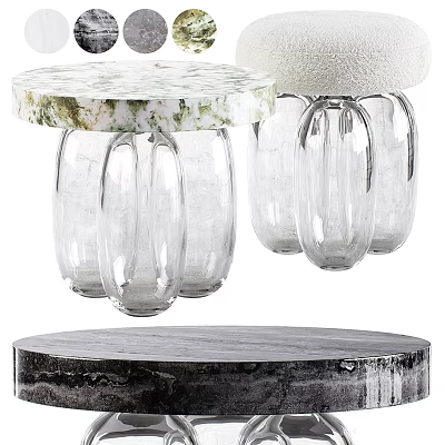 Elegant Modern Stool Featuring Round Marble Top And Clear Glass Legs For Interior 3d model