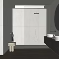Modern Bathroom Interior With White Tiles Glass Shower And Double Sink Vanity