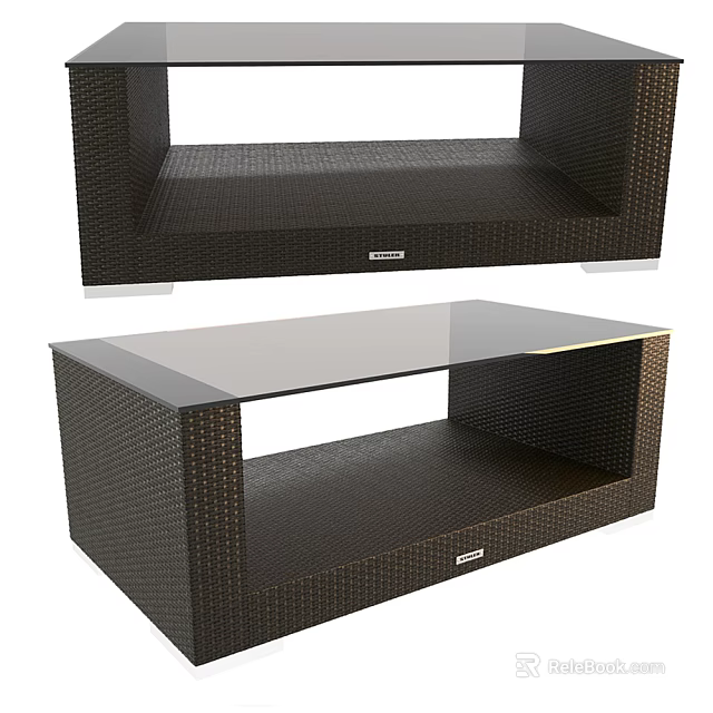 Stylish Modern Coffee Table With Glass Top Wicker Frame Dark Brown Storage Drawer Design 3d model 