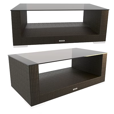 Stylish Modern Coffee Table With Glass Top Wicker Frame Dark Brown Storage Drawer Design 3d model