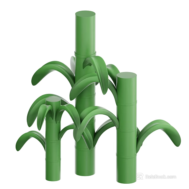 Fresh Green Bamboo Plants With Lush Leaves And Slender Stalks 3d model 