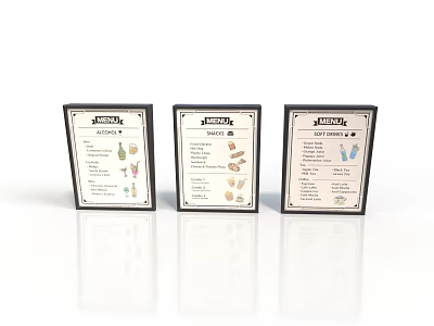 Three Activia Food Menus Displaying Yogurt Salad And Raw Food Options 3d model