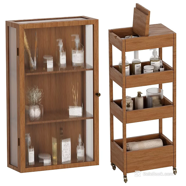 Wooden Storage Organizer for Laundry Supplies with Glass Door Cabinet and Multi Tier Shelves 3d model 