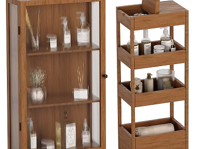 Wooden Storage Organizer for Laundry Supplies with Glass Door Cabinet and Multi Tier Shelves 3d model