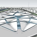 Modern Architectural Complex With Geometric Roof Design And Urban Surroundings