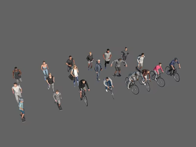 Group of People Engaged in Different Activities Including Cycling and Walking Outdoors 3d model